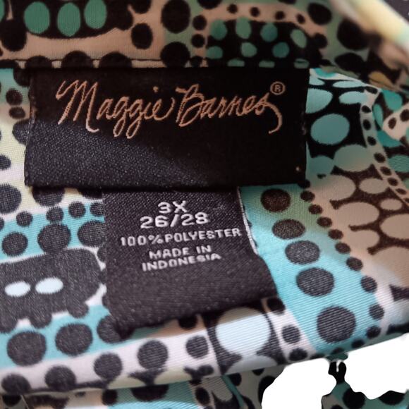 VINTAGE MAGGIE BARNES Blouse Top Long Size 3X No Wrinkle‎ Satin Poly Geometric - Picture 5 of 9